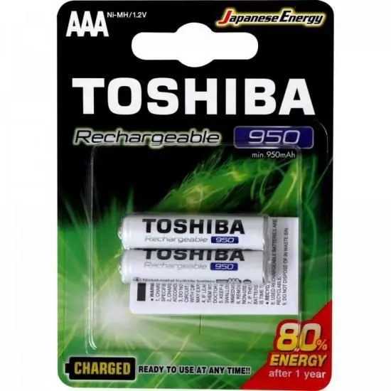 Pilha AAA Recarregavel C/ 2un 950 - Toshiba