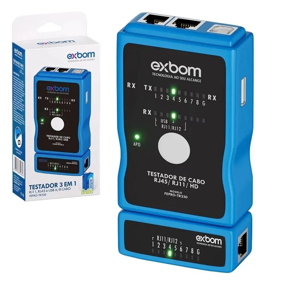 Testador De Cabo De Rede Rj45-Rj11-USB A B Portatil Fepro-tr330 - Exbom