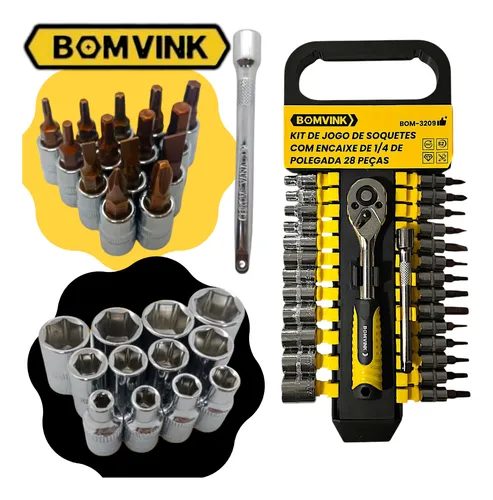Kit 28 Peças Chave Soquete Catraca - Bom-3209 - Bomvink