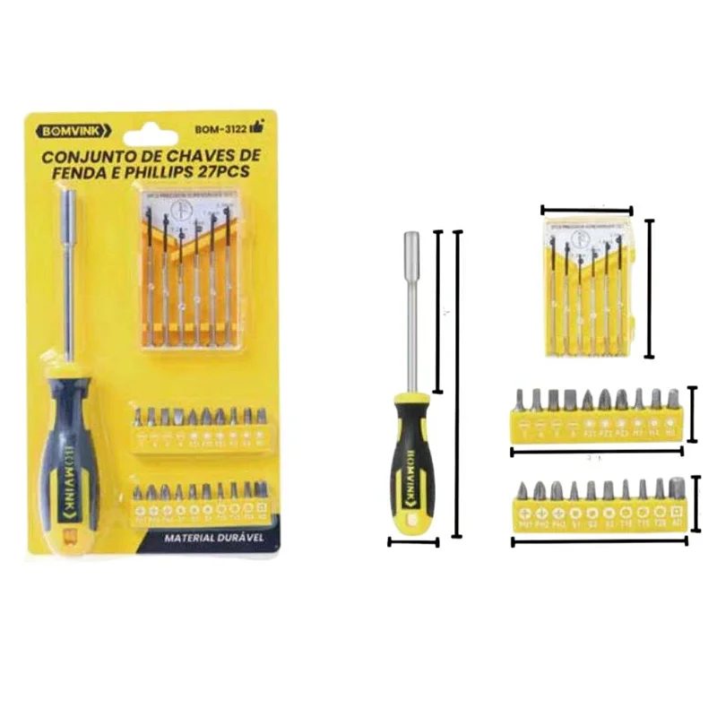 Kit de Chaves De Fenda E Phillips Soquete 27 Peças - Bom-3122 - Bomvink