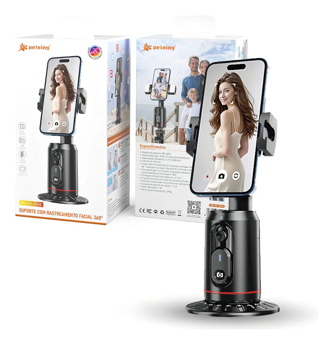 Gimbal Suporte Celular 360° c/ Reconhecimento Facial - Pei-Ex-2014 - Peining