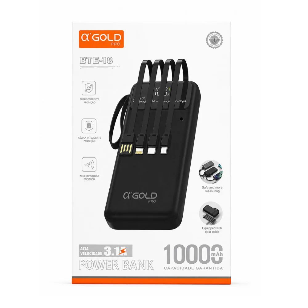 Carregador Portátil Power Bank 10.000mh - Bte-18 - A'Gold